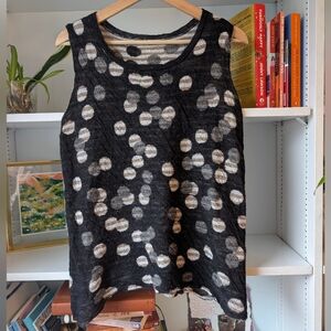 Crea Sleeveless Knit Tank Top Black Dot-Print Baby Alpaca Merino Size Medium